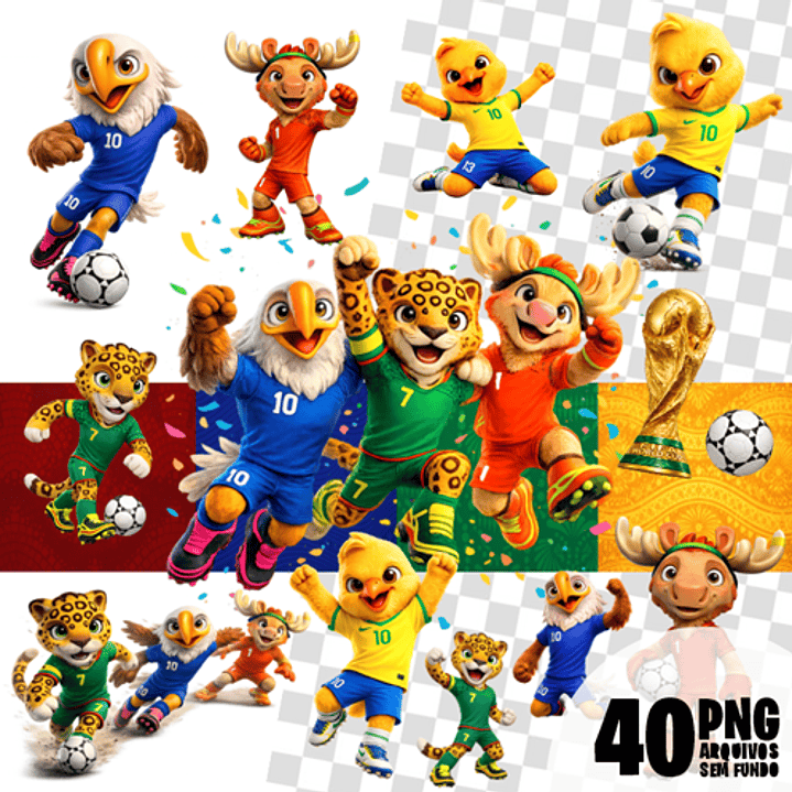 Kit Digital Mascotes Copa do Mundo 2026 PNG Sem Fundo – Arquivos para Sublimação e Personalizados 1