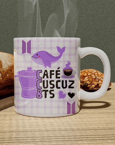 Arte Caneca Café, Cuscuz e BTS em Png 