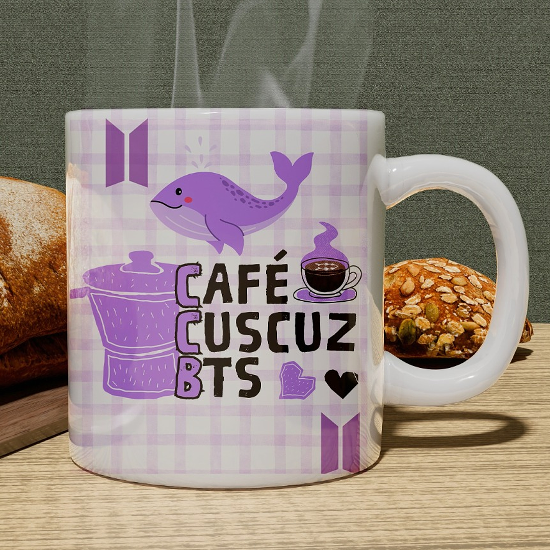 Arte Caneca Café, Cuscuz e BTS em Png  1
