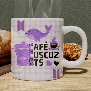 Arte Caneca Café, Cuscuz e BTS em Png 