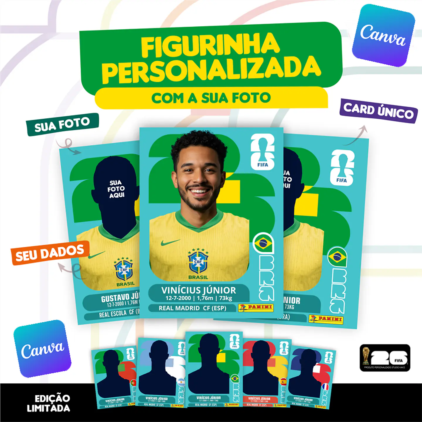 Figurinha da Copa do Mundo 2026 Personalizada (Brasil) | Editável no Canva 1