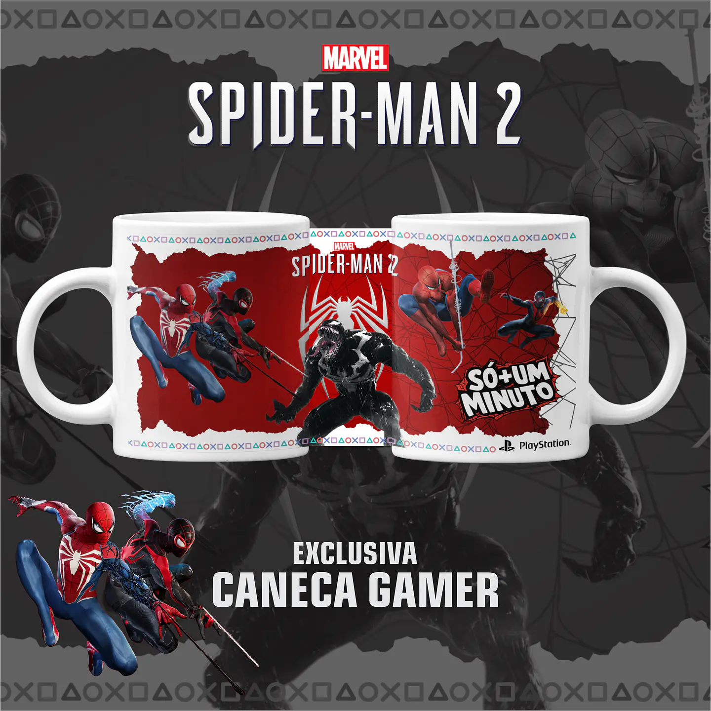 Artes para Caneca Homem Aranha Spidermen Gamer - Só mais um minuto em Png 1