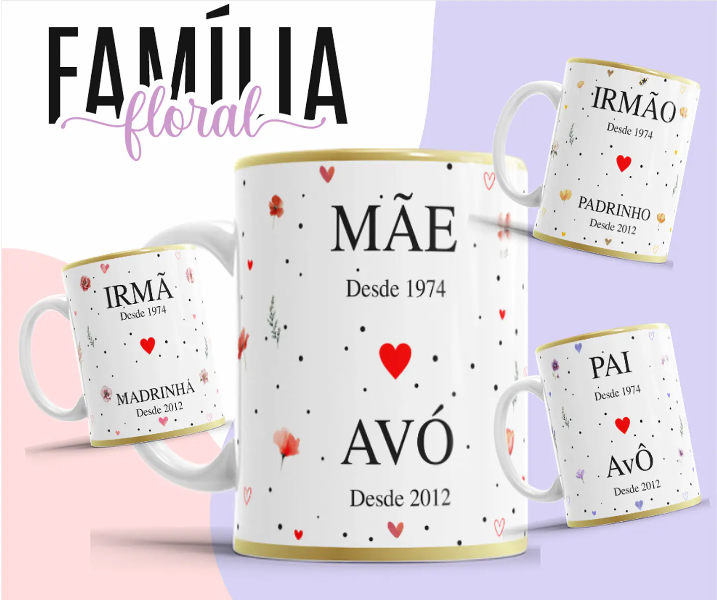 12 Artes para Caneca Floral Família Arquivo Editável  1