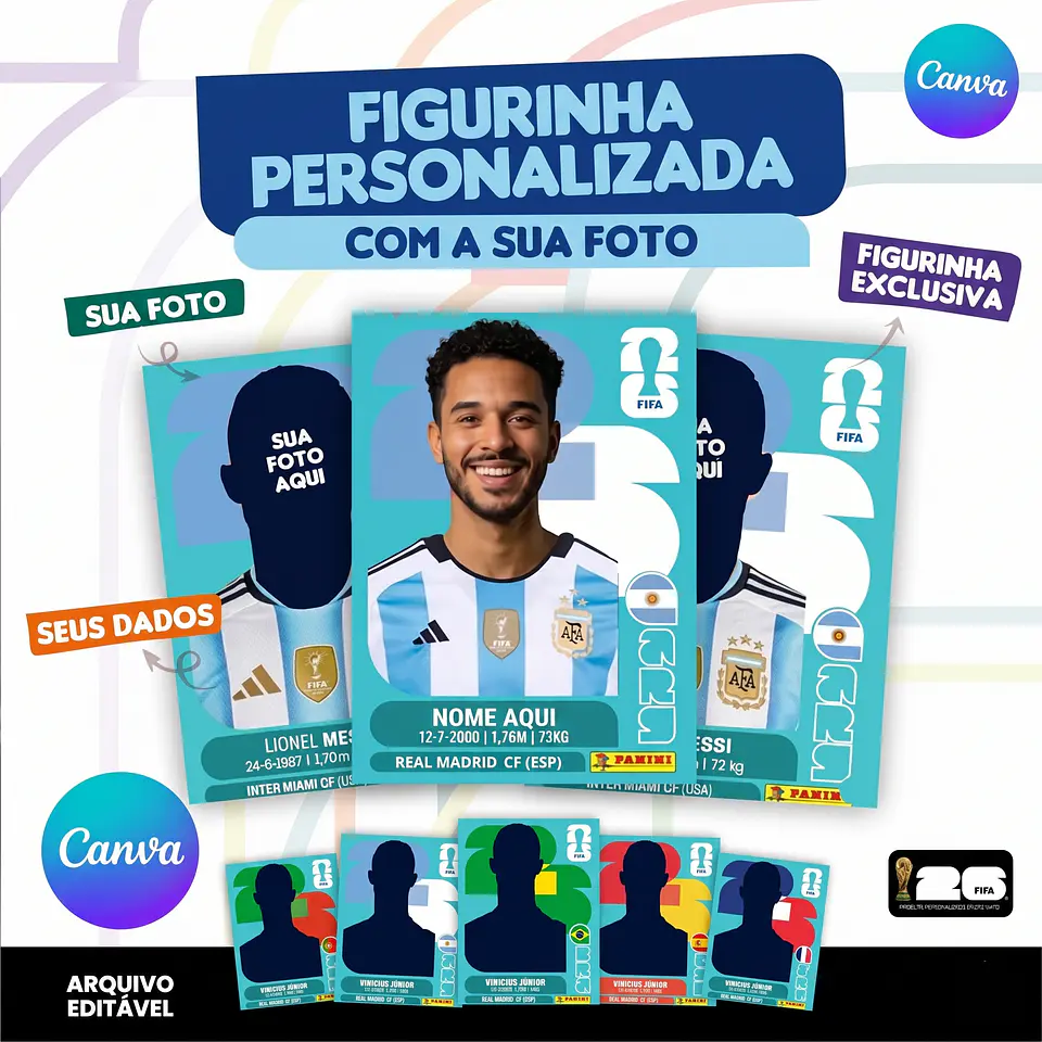 Figurinha da Copa do Mundo 2026 Personalizada Argentina - Editável no Canva 1