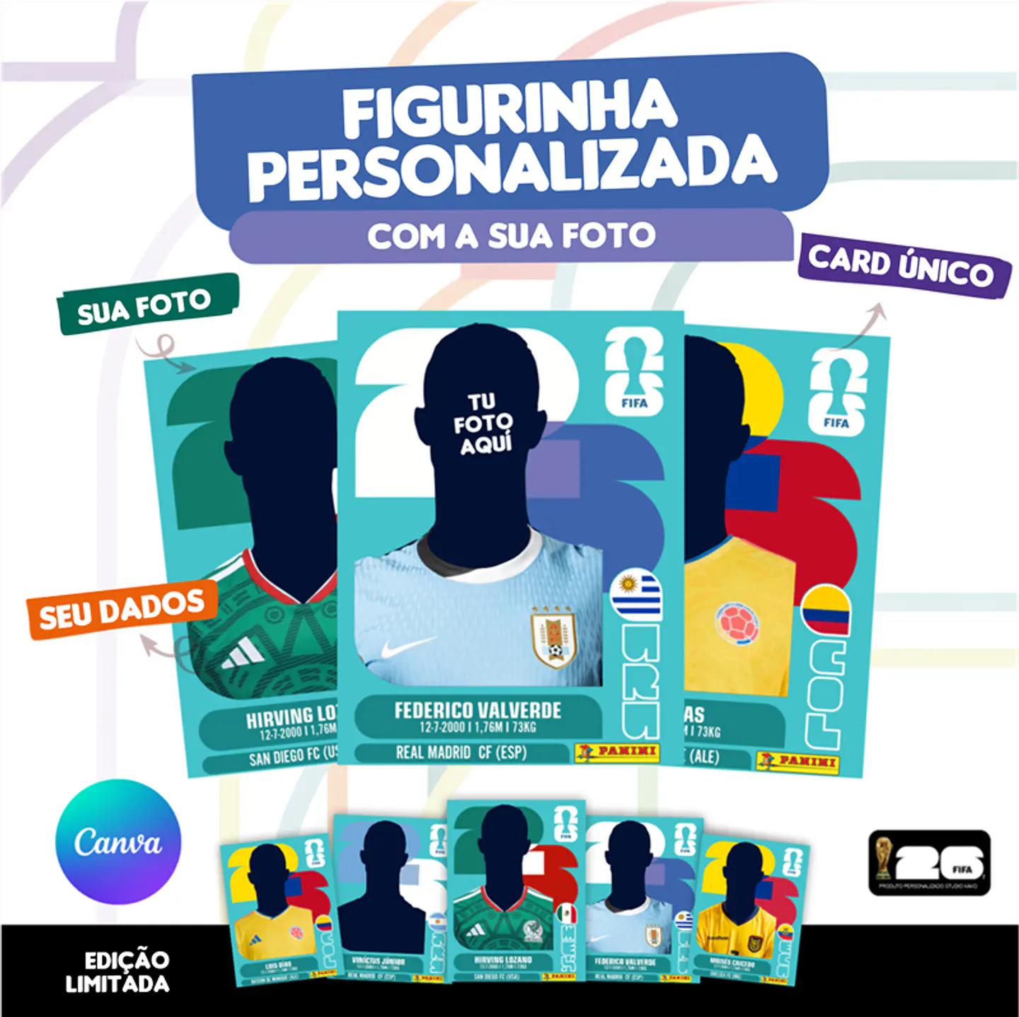 Figurinha da Copa do Mundo 2026 Personalizada Uruguai - Editável no Canva 1