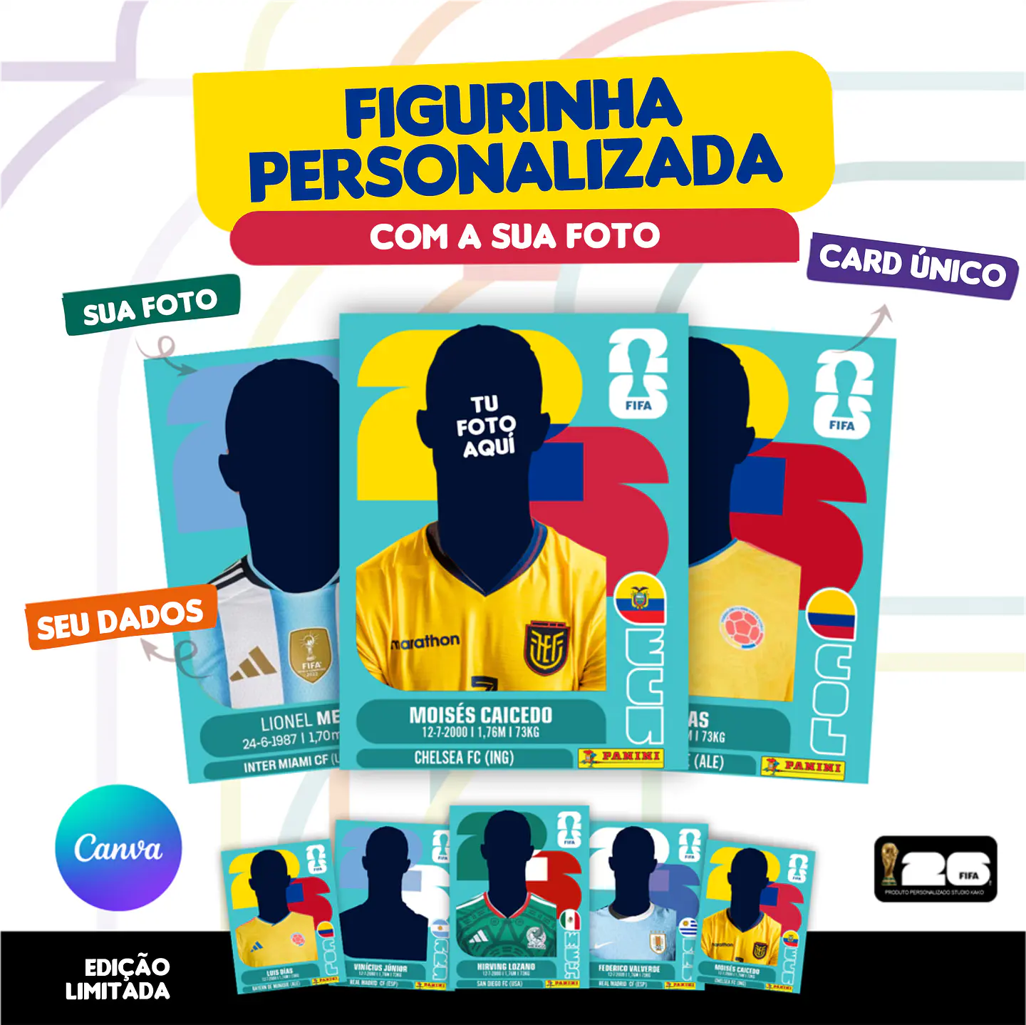 Figurinha da Copa do Mundo 2026 Personalizada Equador - Editável no Canva 1