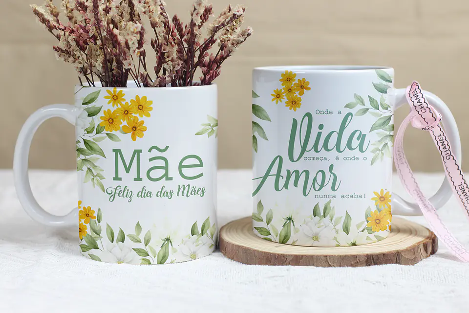 4 Artes para Caneca Dia das Mães Floral Arquivo Editável 4