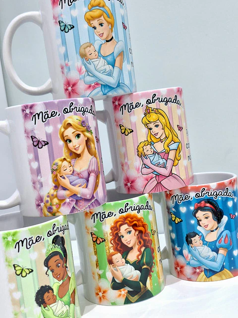 15 Artes para Caneca Dia das Mães Mãe, Obrigada... Princesas Arquivo em Jpg