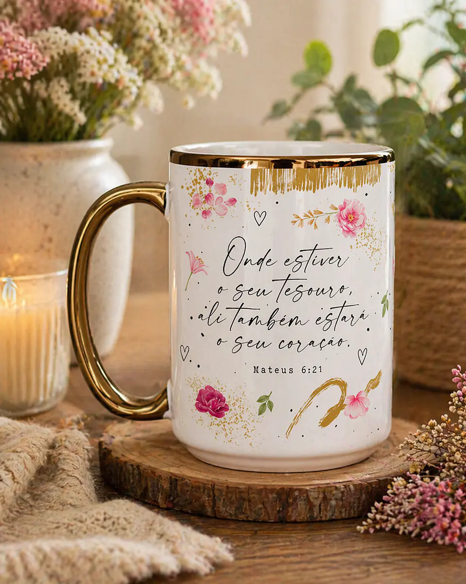 Artes para Caneca Onde estiver o seu tesouro ali tambem estará o seu coração Mateus 621 em Png  1