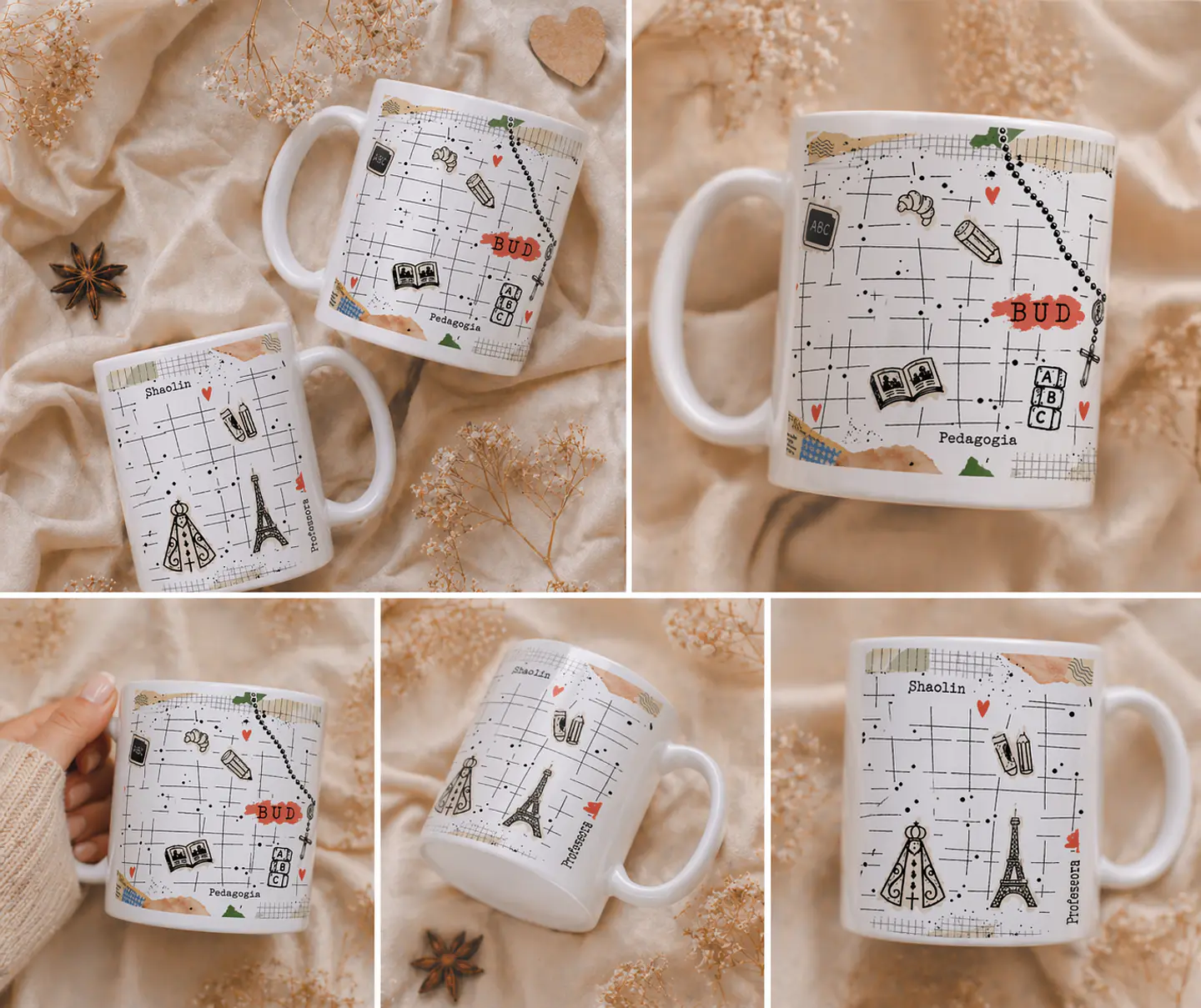 Artes para Caneca Professora Colagens, leitura, fé, vintage, Nossa senhora aparecida em Png 2