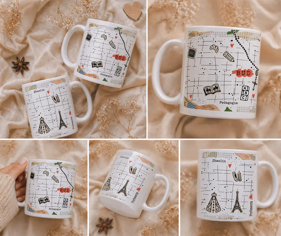 Artes para Caneca Professora Colagens, leitura, fé, vintage, Nossa senhora aparecida em Png 2