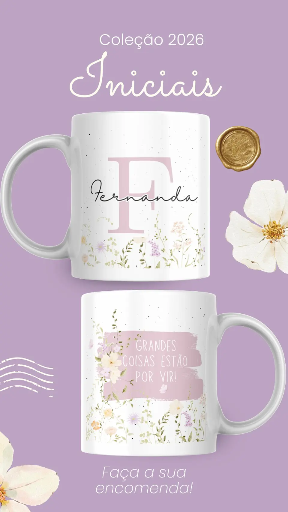 Artes para Caneca Frases Alfabeto Iniciais Arquivo Editável em Canva 7