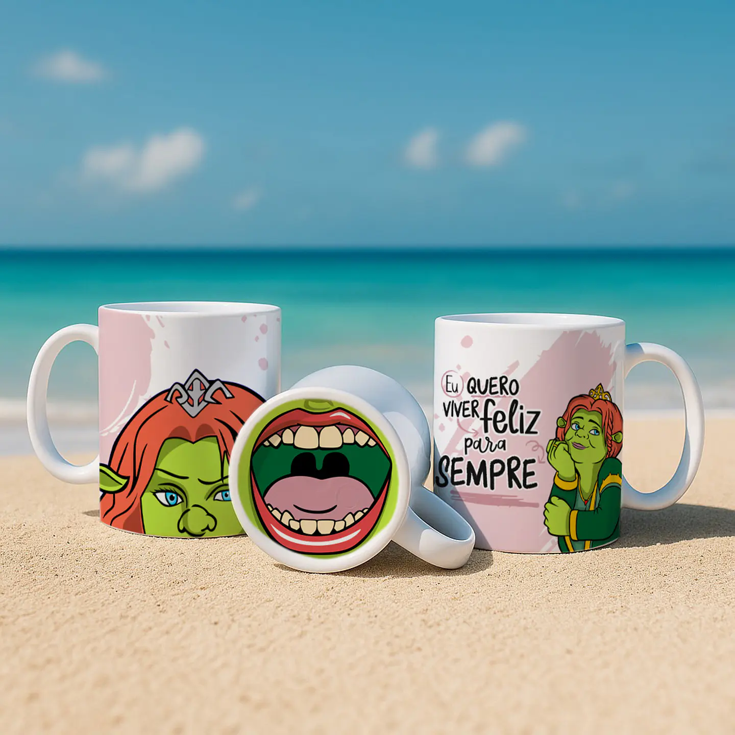 3 Artes para Caneca Sherek Fiona e Burro Bocão Arquivo em Jpg 1
