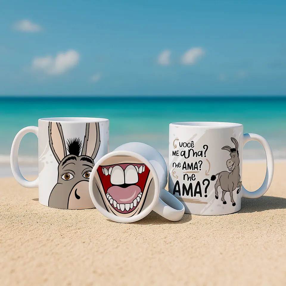 3 Artes para Caneca Sherek Fiona e Burro Bocão Arquivo em Jpg 3