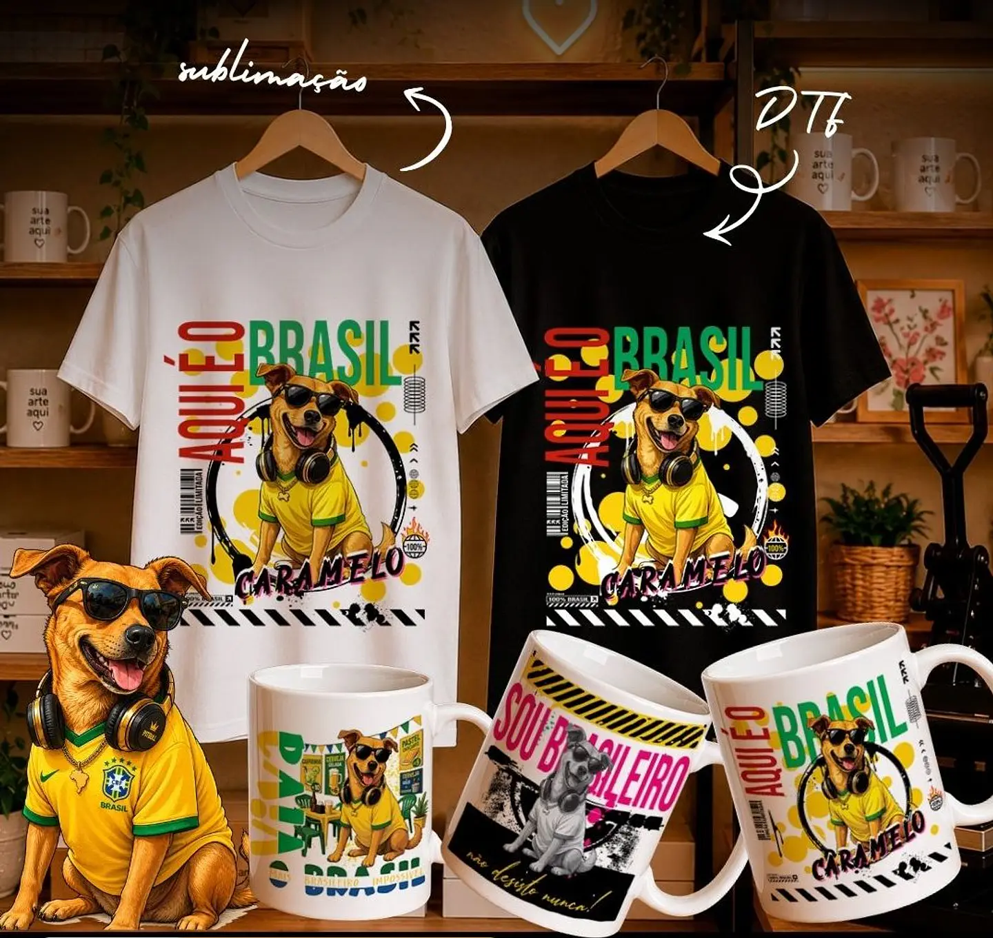 23 Artes para Caneca e Camisa Cãozinho Caramelo Brasil Arquivo em Png  3