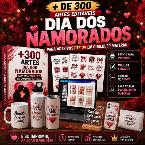 300 Artes para Dtf  Adesivos Dia dos Namorados Arquivo em Canva