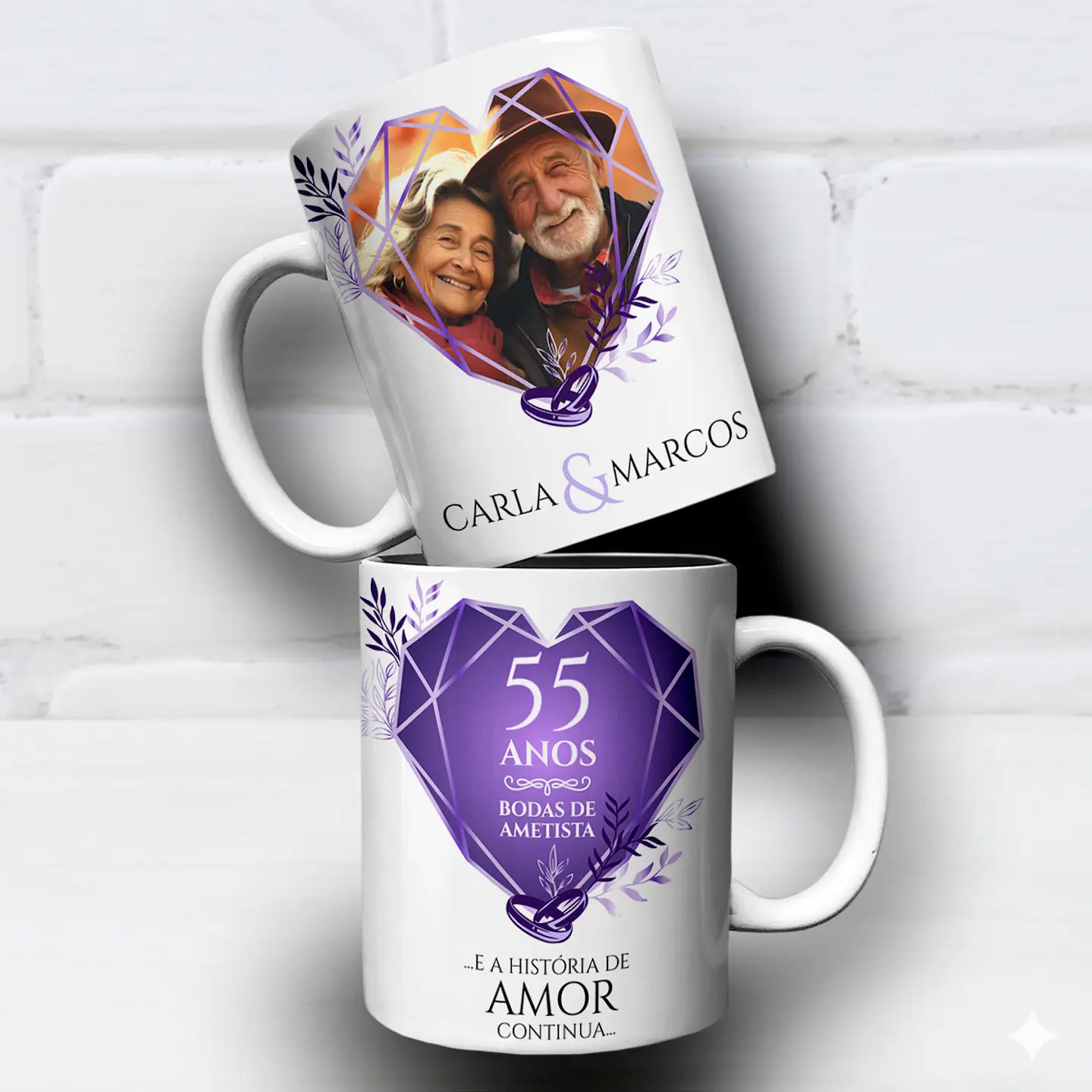 Arte para Caneca Bodas de Ametista 55 Anos de Casamentos Arquivo Editável 2