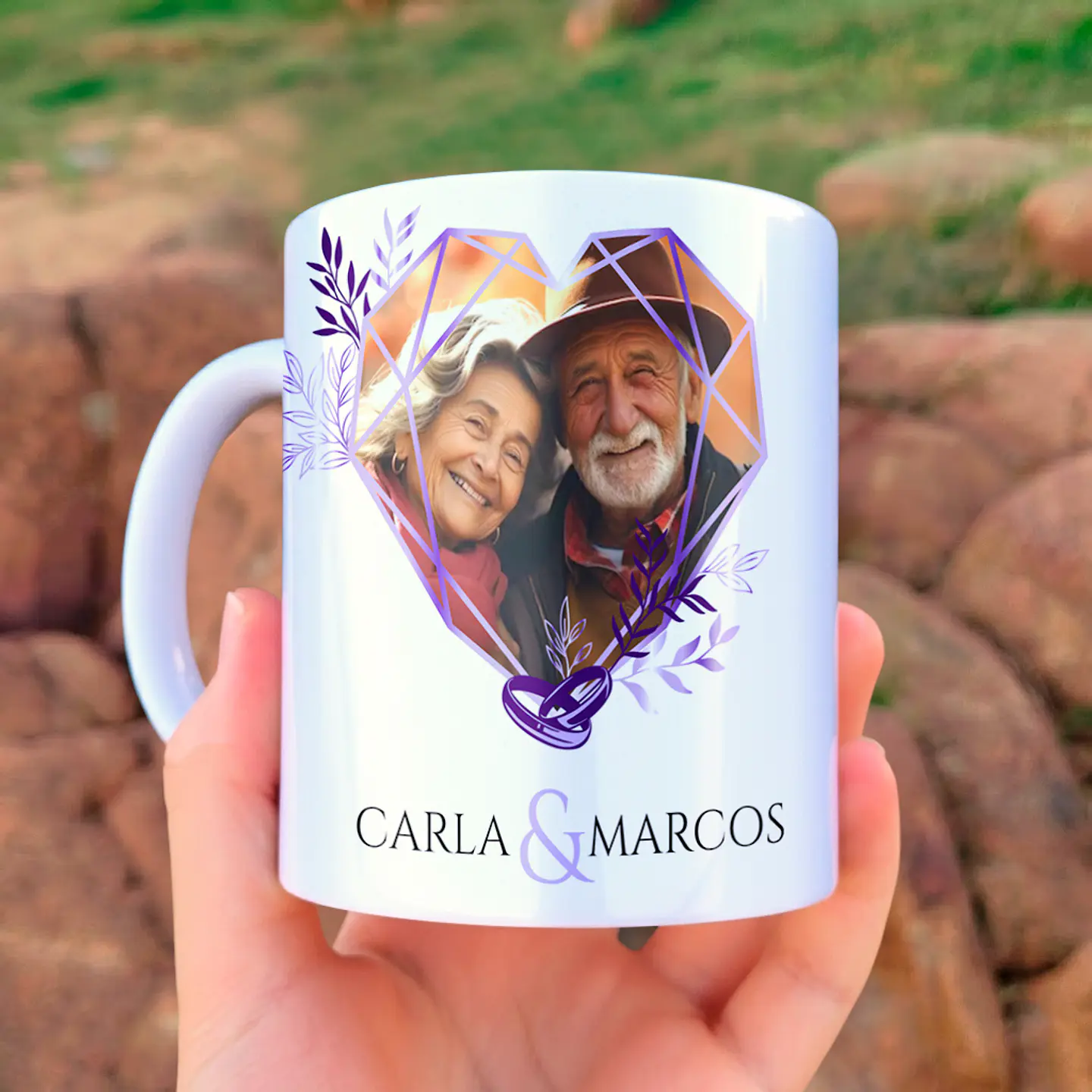 Arte para Caneca Bodas de Ametista 55 Anos de Casamentos Arquivo Editável 3