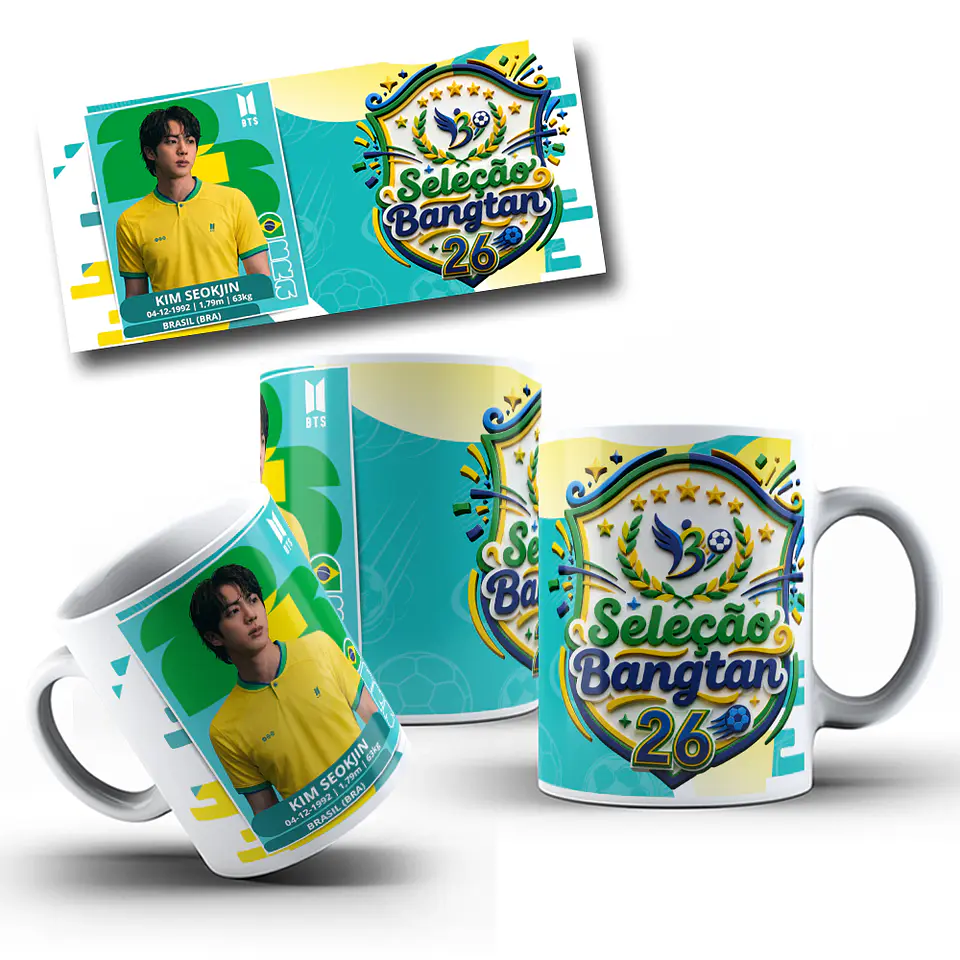 7 Artes para Caneca BTS Bangtan Futebol Brasil Arquivo em Jpg 1
