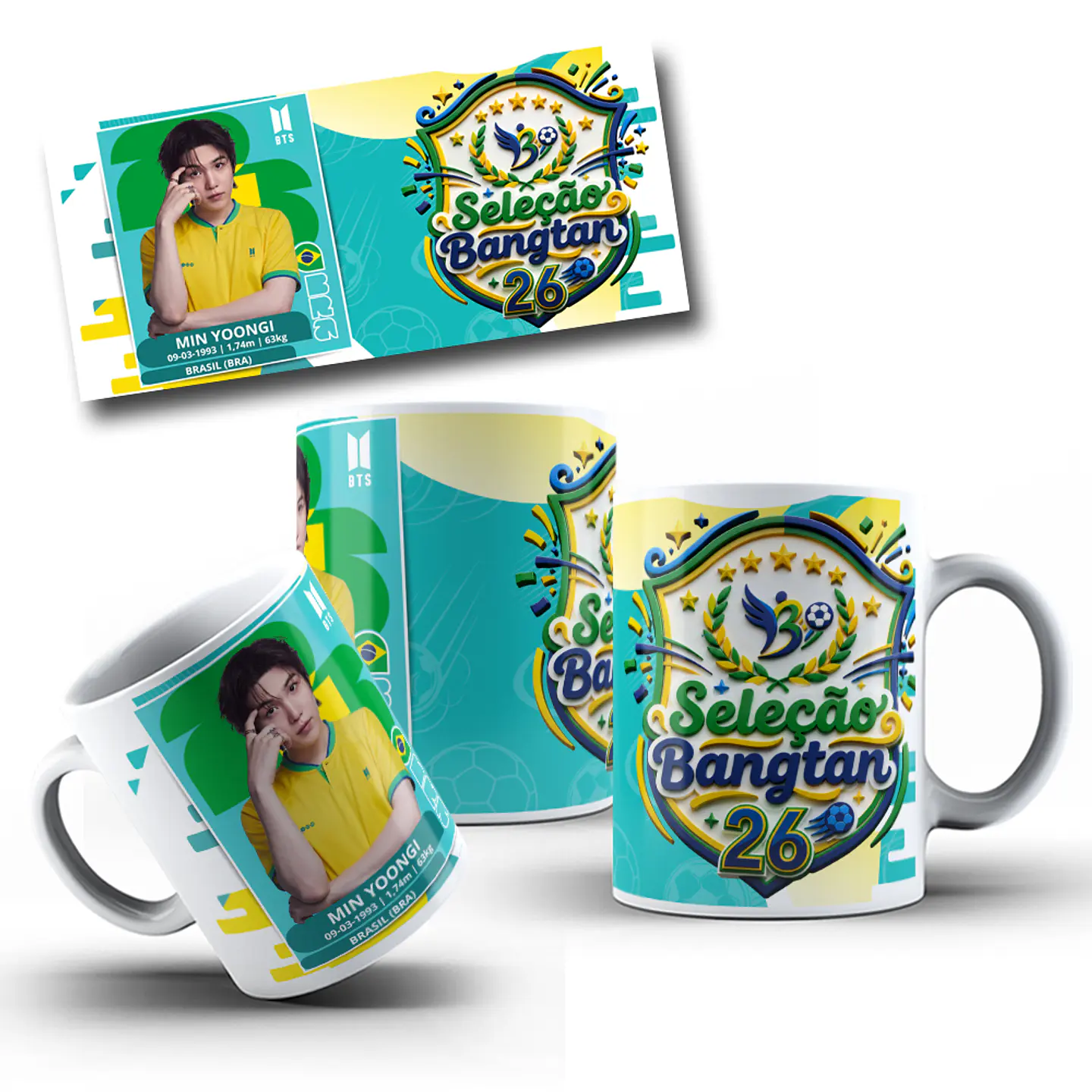 7 Artes para Caneca BTS Bangtan Futebol Brasil Arquivo em Jpg 3
