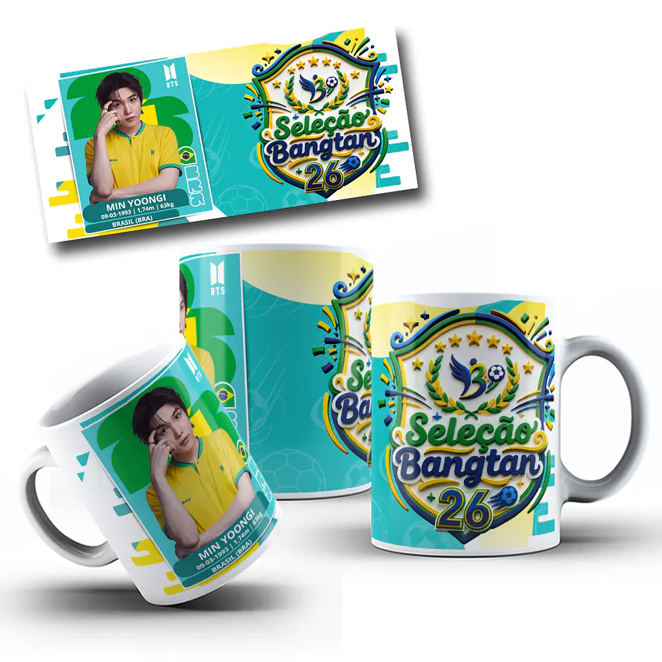 7 Artes para Caneca BTS Bangtan Futebol Brasil Arquivo em Jpg 3