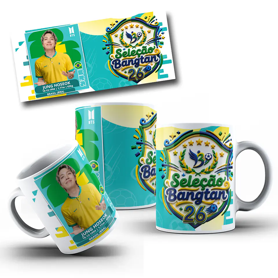 7 Artes para Caneca BTS Bangtan Futebol Brasil Arquivo em Jpg 4