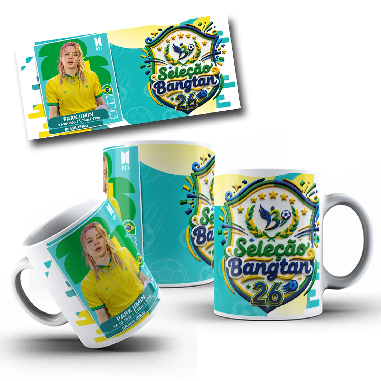 7 Artes para Caneca BTS Bangtan Futebol Brasil Arquivo em Jpg 5