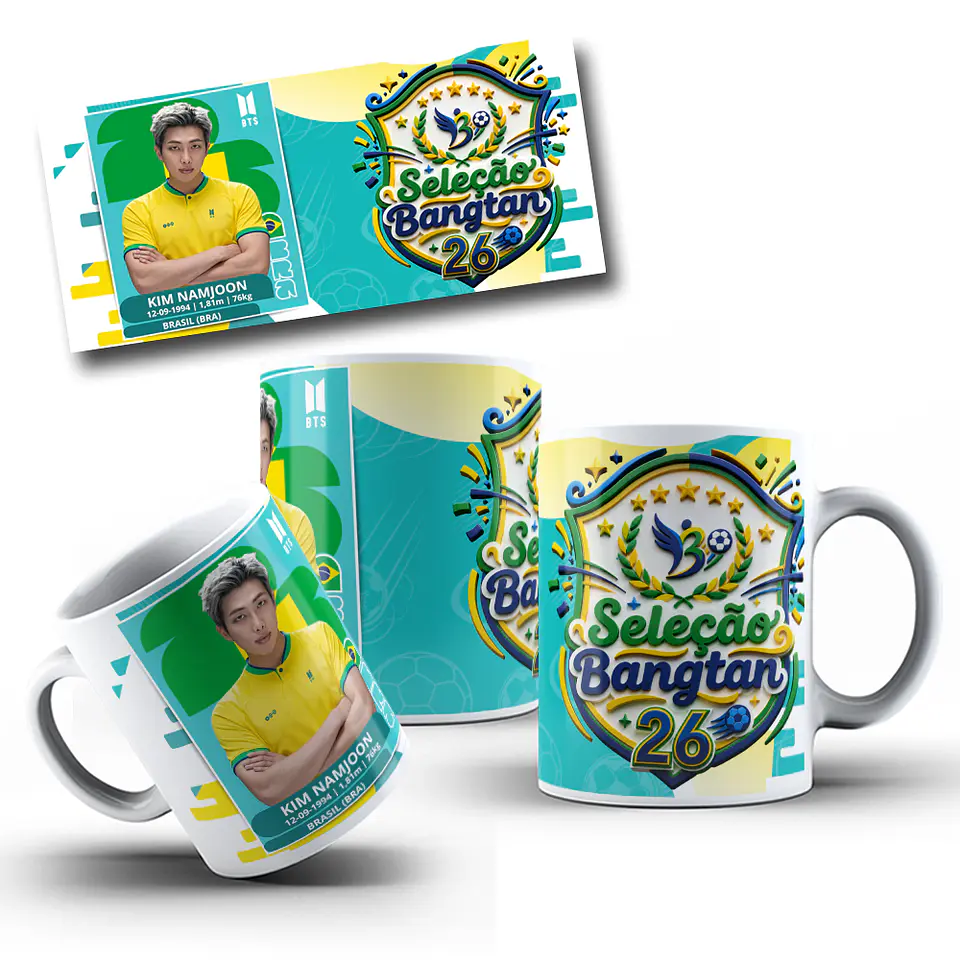 7 Artes para Caneca BTS Bangtan Futebol Brasil Arquivo em Jpg 7