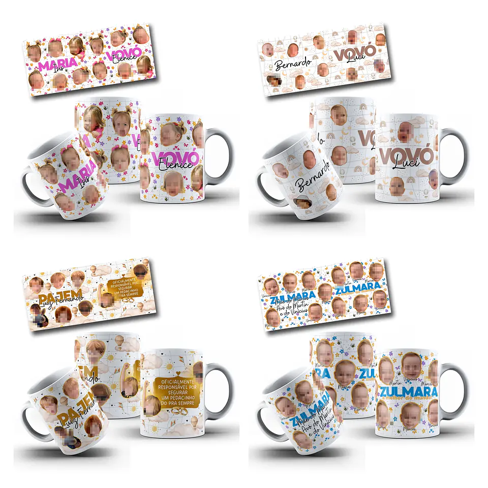 24 Artes Caneca e Xicara Rostinhos Crianças e Pets Arquivo em Canva  1