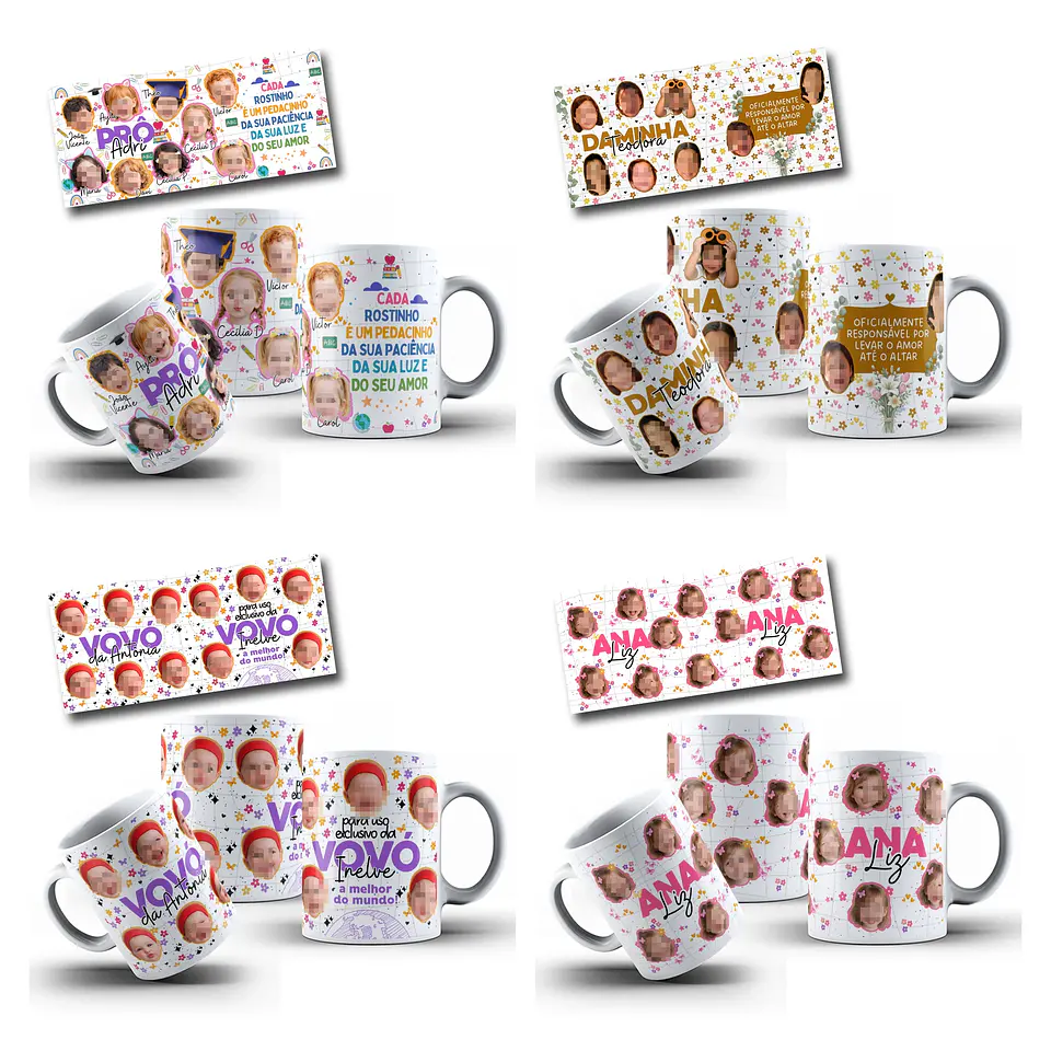 24 Artes Caneca e Xicara Rostinhos Crianças e Pets Arquivo em Canva  2