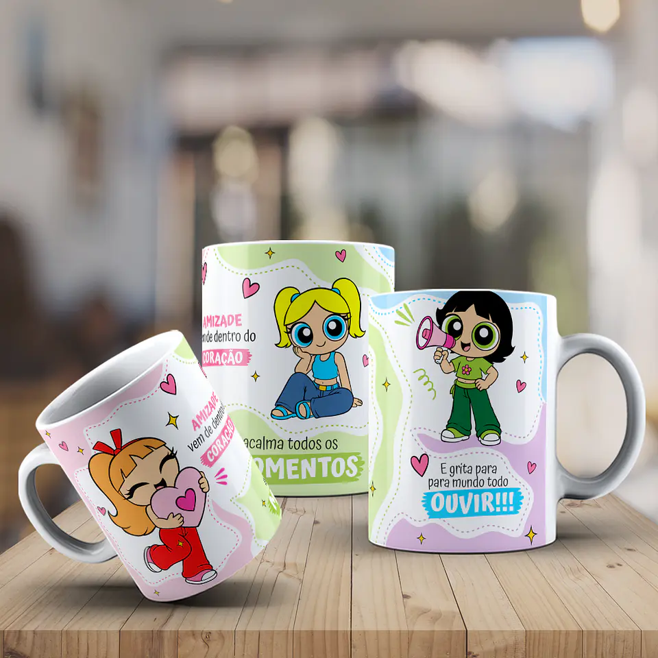 4 Artes para Caneca Amigas Meninas Super Poderosas Arquivo Editável 3
