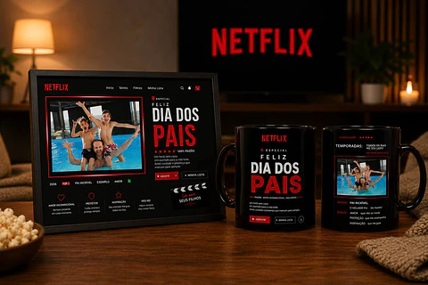 Arte para Caneca e Quadro Dia dos Pais Netflix Arquivo editável 