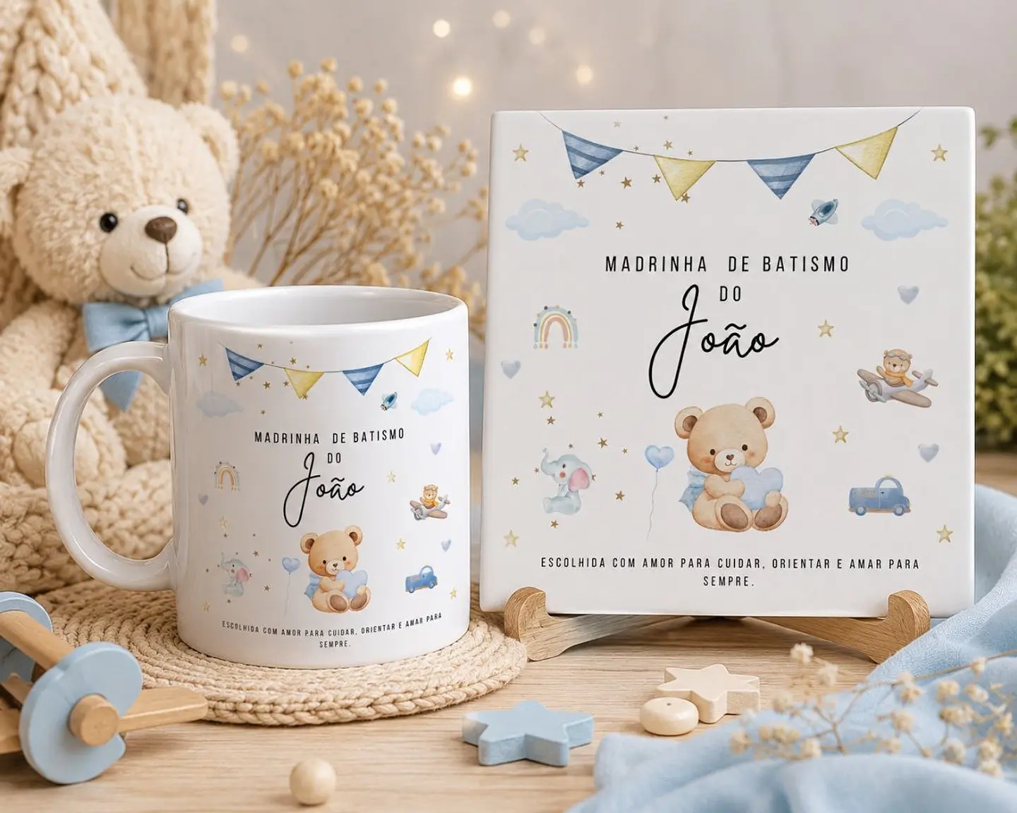 8 Artes para Caneca e Azulejo Dindos Batismo Infantil Aquarela Arquivo Editável 2