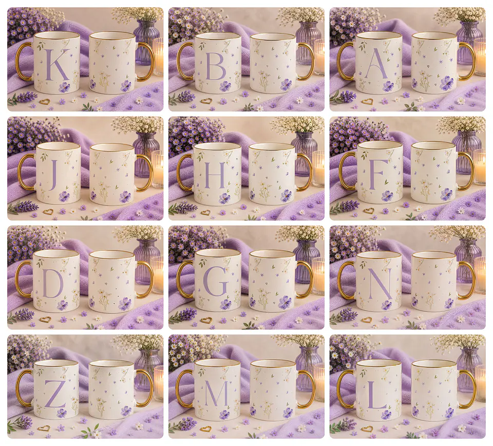 26 Artes para Caneca Alfabeto Flores do Campo Arquivo Editável 1