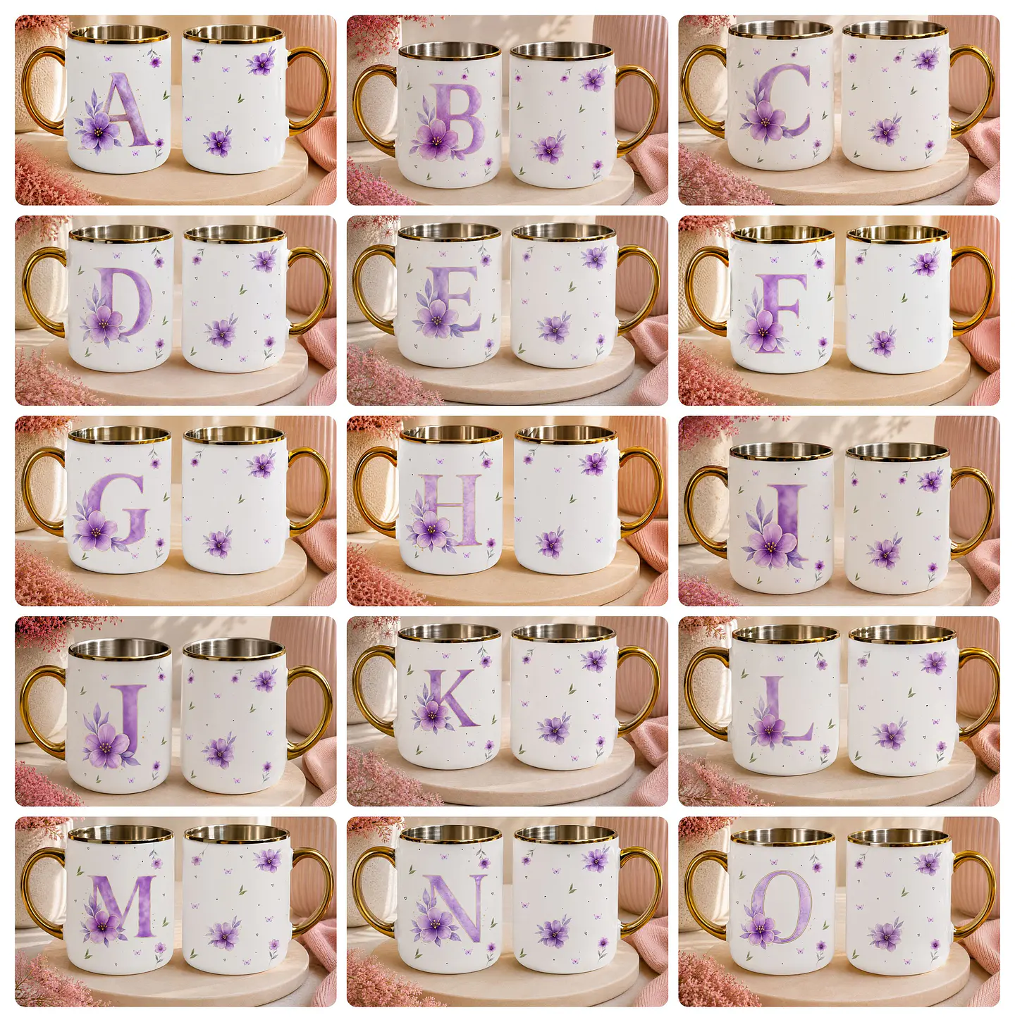 26 Artes para Caneca Alfabeto Lilás Aquarelado Arquivo em Png 1