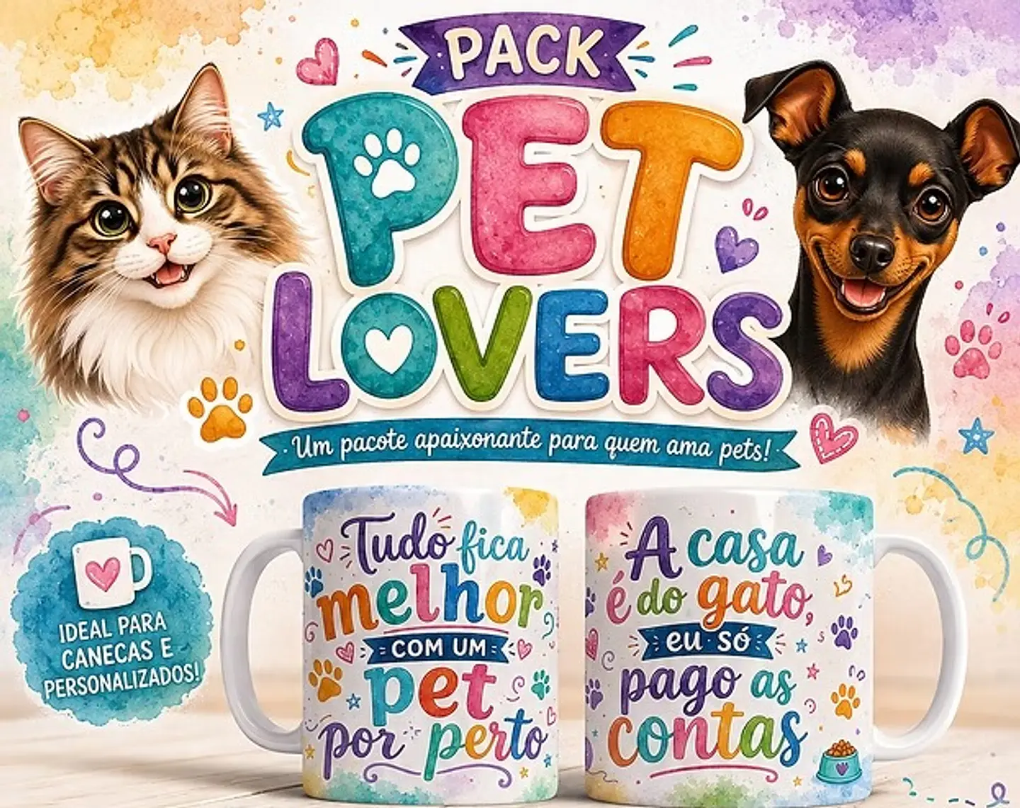 20 Artes para Caneca Cachorros Pets Lovers Arquivo em Jpg  1