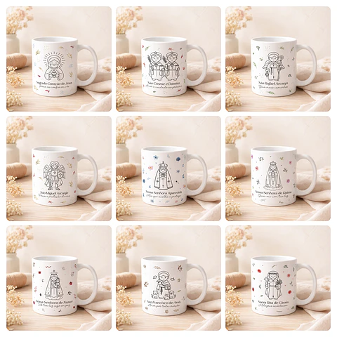 20 Artes para Caneca Santinhos Arquivo Editável 