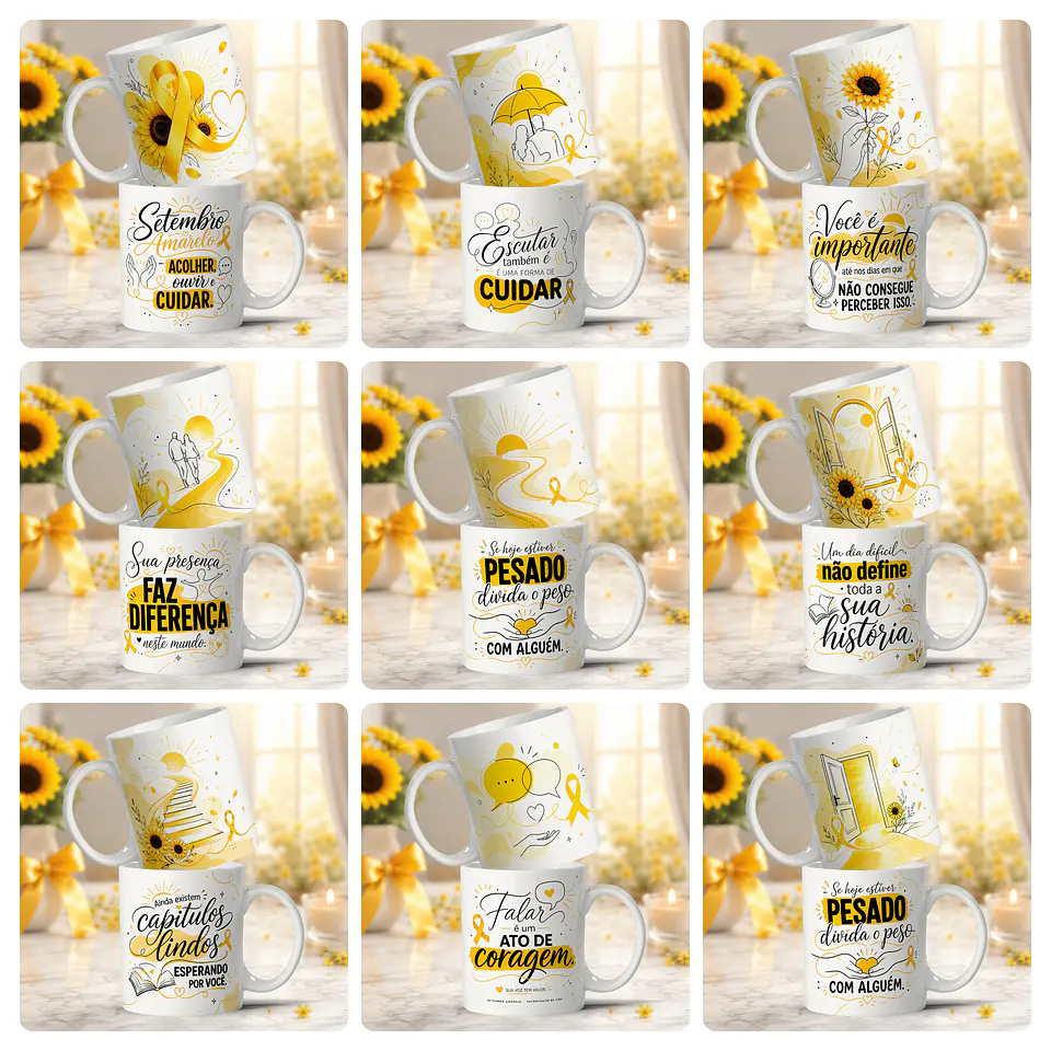 32 Artes para Camisa e Canecas Setembro Amarelo Arquivo em Png 3