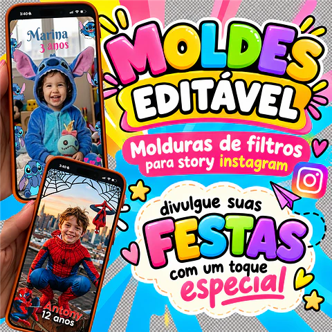 80 Artes para Molduras Personalizado Tema Personagens para Stories do Instagram em Canva