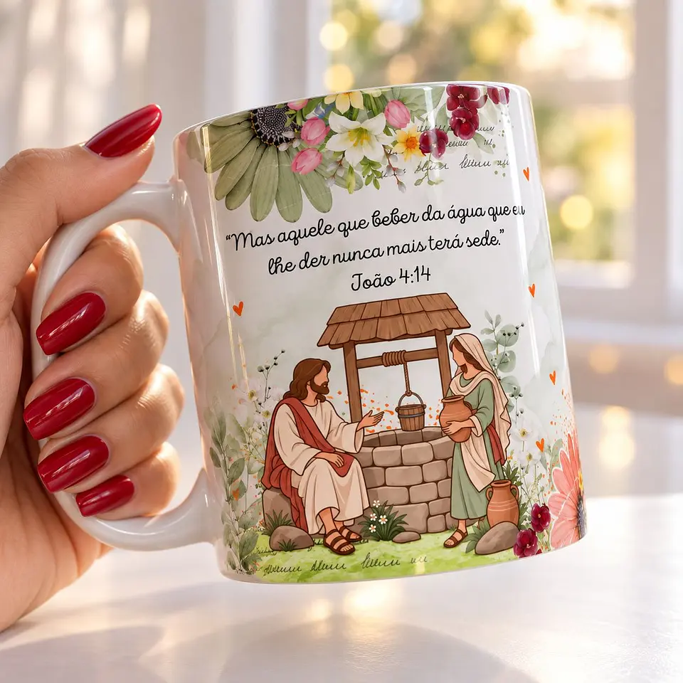 Artes para Caneca Mas aquele que beber da água que eu lhe der nunca mais terá sede.” João 414 - Samaritana em Png 1