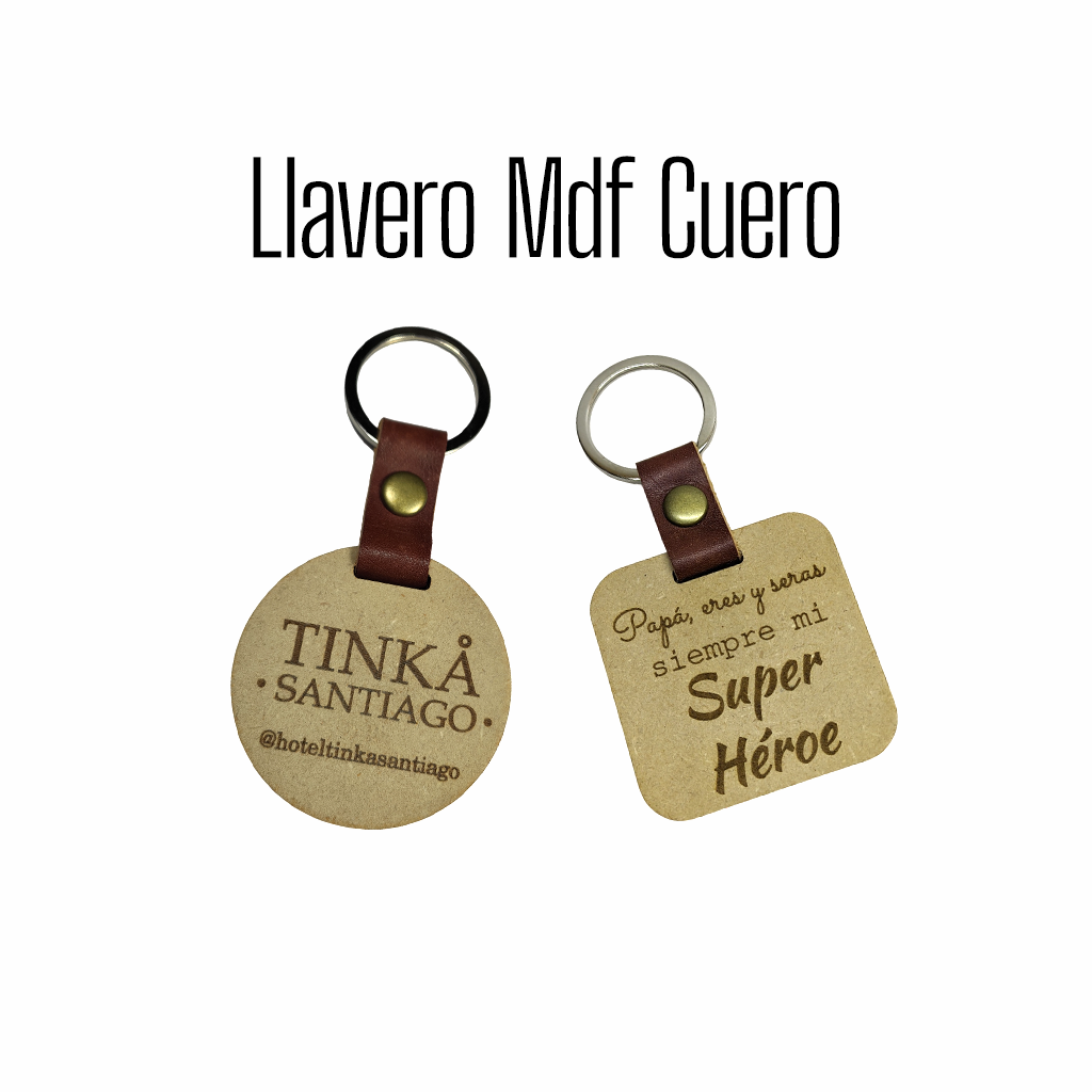 Llavero mdf madera con cuero personalizado 1