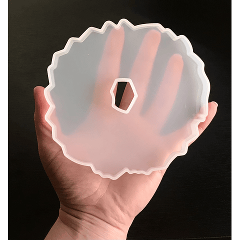 Molde de silicona posavasos circular, bordes irregulares, 12,5cm, centro, para resina epóxica, fabricación de utensilios, menaje, decoración, artesanía, etc.