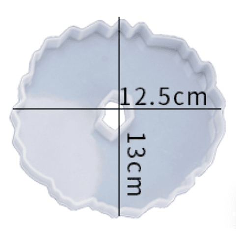 Molde de silicona posavasos circular, bordes irregulares, 12,5cm, con espacio central.