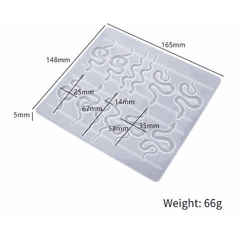 Molde de silicona seis pares de SERPIENTES, para resina, arcilla, etc. Fabricación de pendientes, colgantes, llaveros.. 
