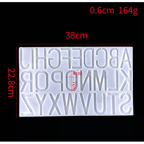 Molde de silicona abecedario letras delgadas con perforación POR EL REVÉS.