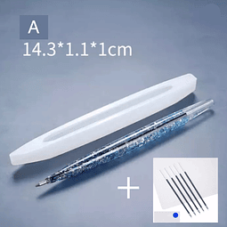 Molde de silicona Lápiz (A) + 5 tripas/recargas azules, para resina. Fabricación de lapiceras, bolígrafos, artesanía, etc.