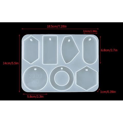 Molde de silicona 7 formas geométricas con perforación.