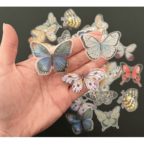 Stickers mariposas mixtas, realistas, 40pcs, fondo transparente.