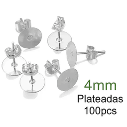 Bases para aros, Plateadas, 4mm, 100pcs aprox, acero inoxidable. 