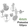 Bases para aros, Plateadas, 4mm, 100pcs aprox, acero inoxidable. 